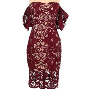 Burgundy Lace Midi Cocktail Dress Sz S - image 1